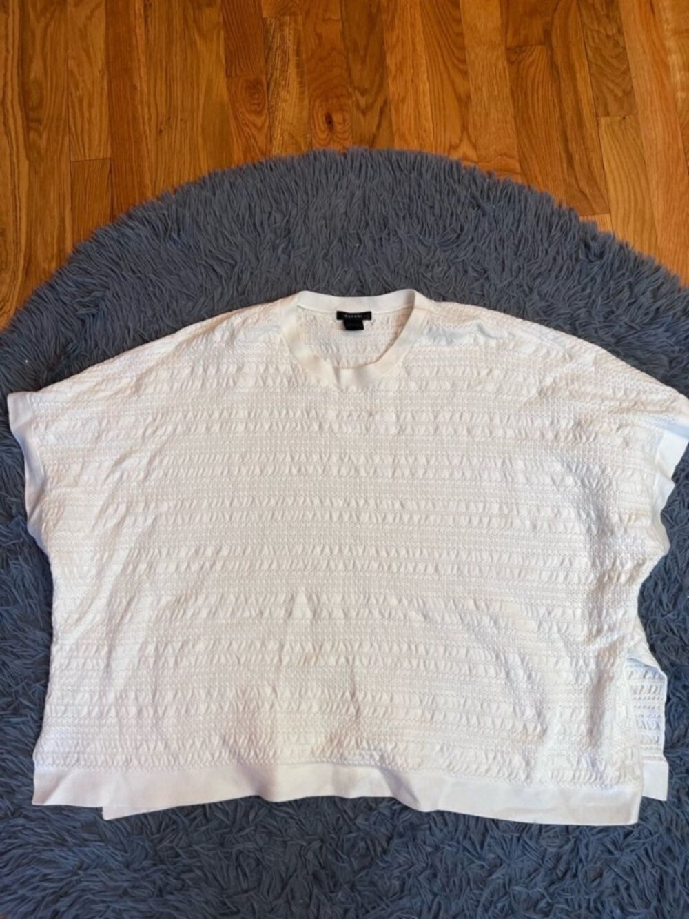 Natori White Quilted Geo Knit Jacquard Short Sleeve Poncho Sweater Top Size L